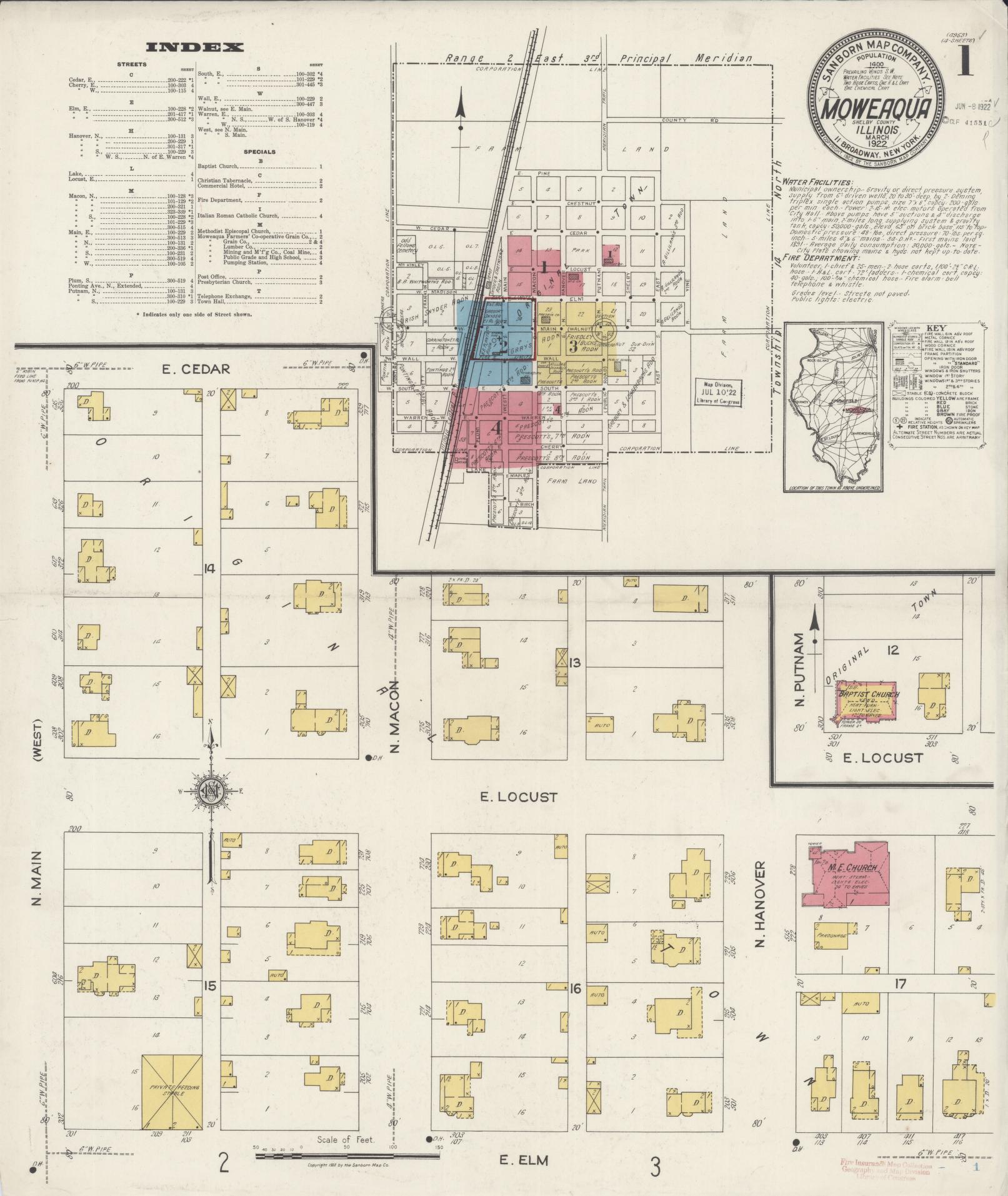 Sanborn Fire Insurance Map from Moweaqua, Shelby County, Illinois (1922), Sheet #0001 - Complete Map Set gallery image, historic Sanborn map, vintage wall art, Illinois Illinois