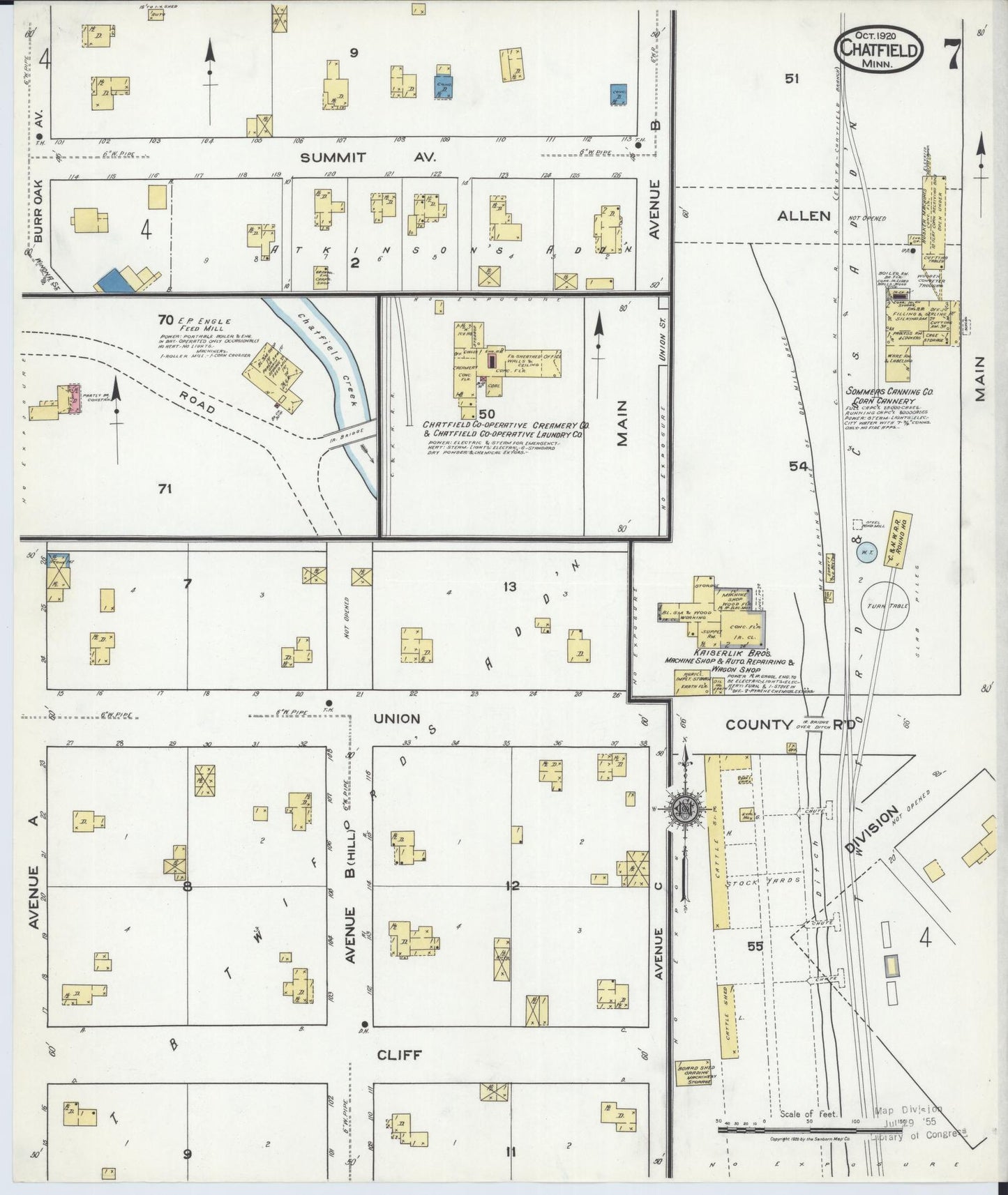 Sanborn Fire Insurance Map from Chatfield, Fillmore And Olmsted Counties, Minnesota (1920), Sheet #0007 - Complete Map Set gallery image, historic Sanborn map, vintage wall art, Minnesota Minnesota