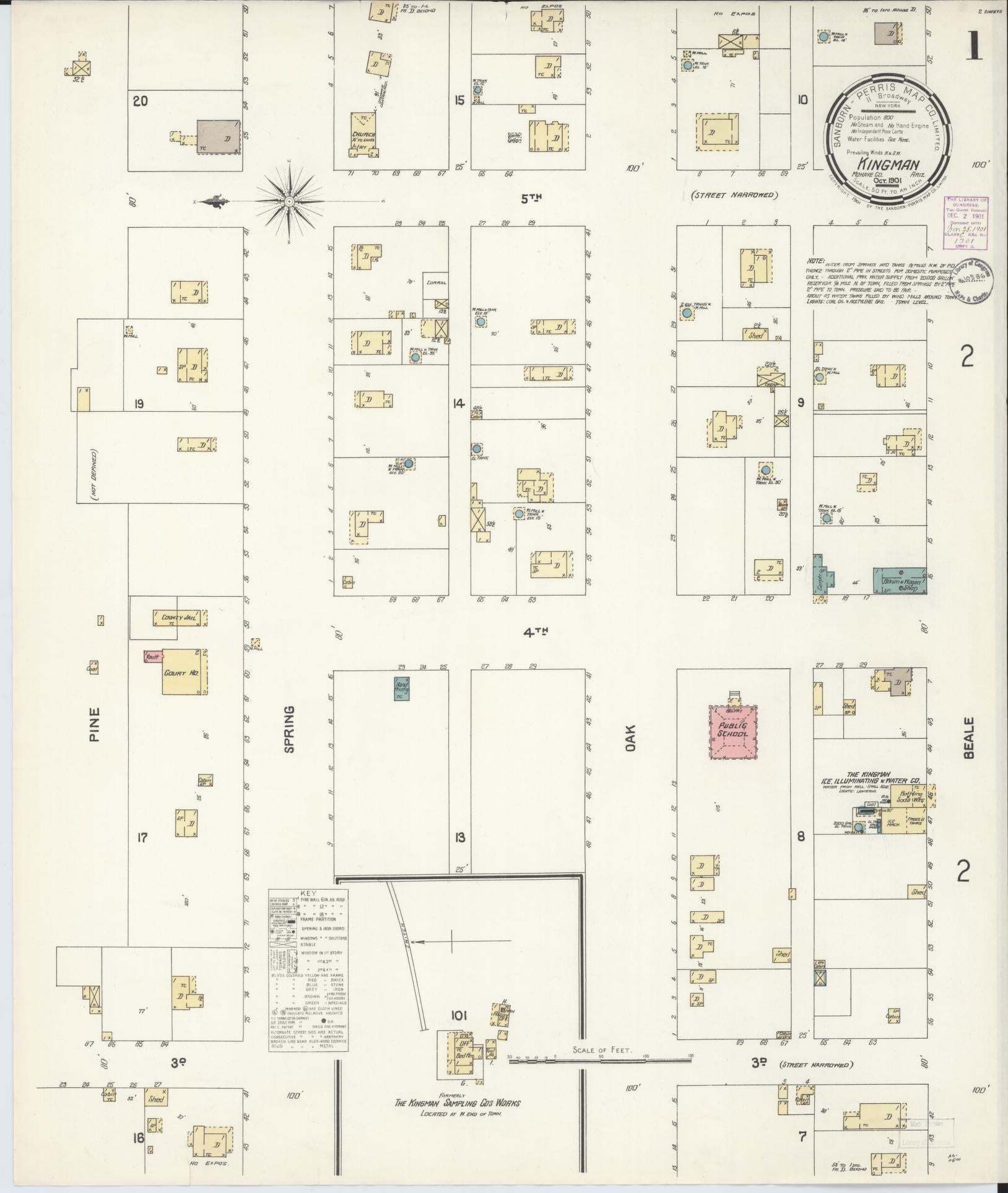 Sanborn Fire Insurance Map from Kingman, Mohave County, Arizona (1901), Sheet #0001 - Historic Sanborn Fire Insurance Map Print, vintage old map wall art, antique decor, genealogy gift, Arizona Arizona map