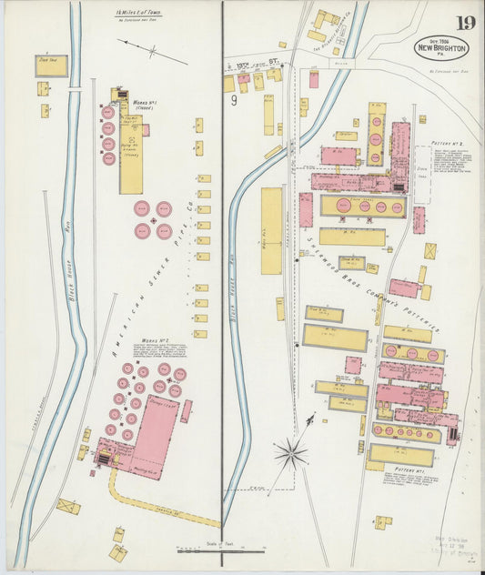 Sanborn Fire Insurance Map from New Brighton, Beaver County, Pennsylvania (1906), Sheet #0019 - Historic Sanborn Fire Insurance Map Print, vintage old map wall art, antique decor, genealogy gift, Pennsylvania Pennsylvania map