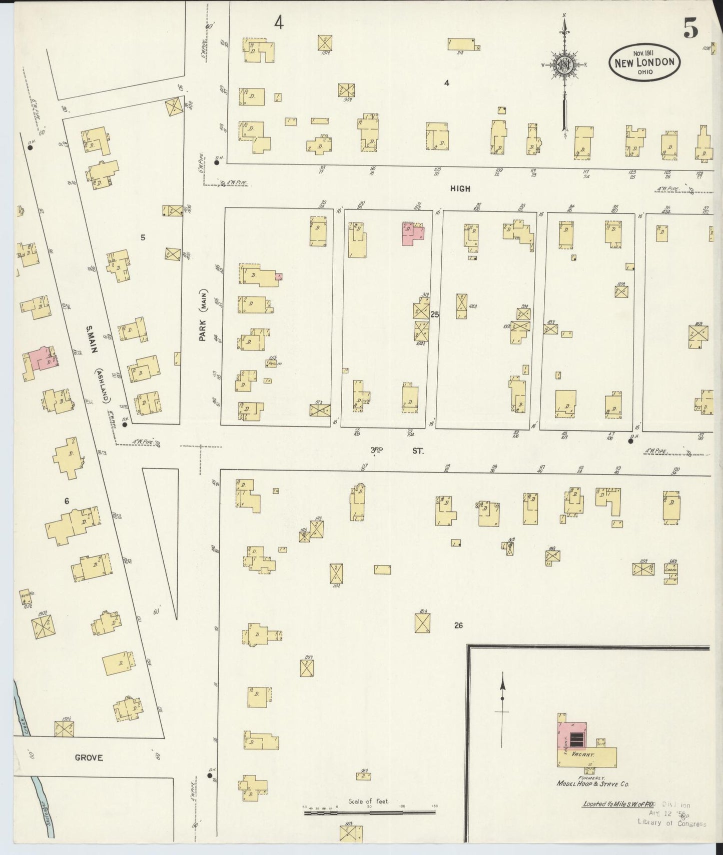 Sanborn Fire Insurance Map from New London, Huron County, Ohio (1911), Sheet #0005 - Complete Map Set gallery image, historic Sanborn map, vintage wall art, Ohio Ohio