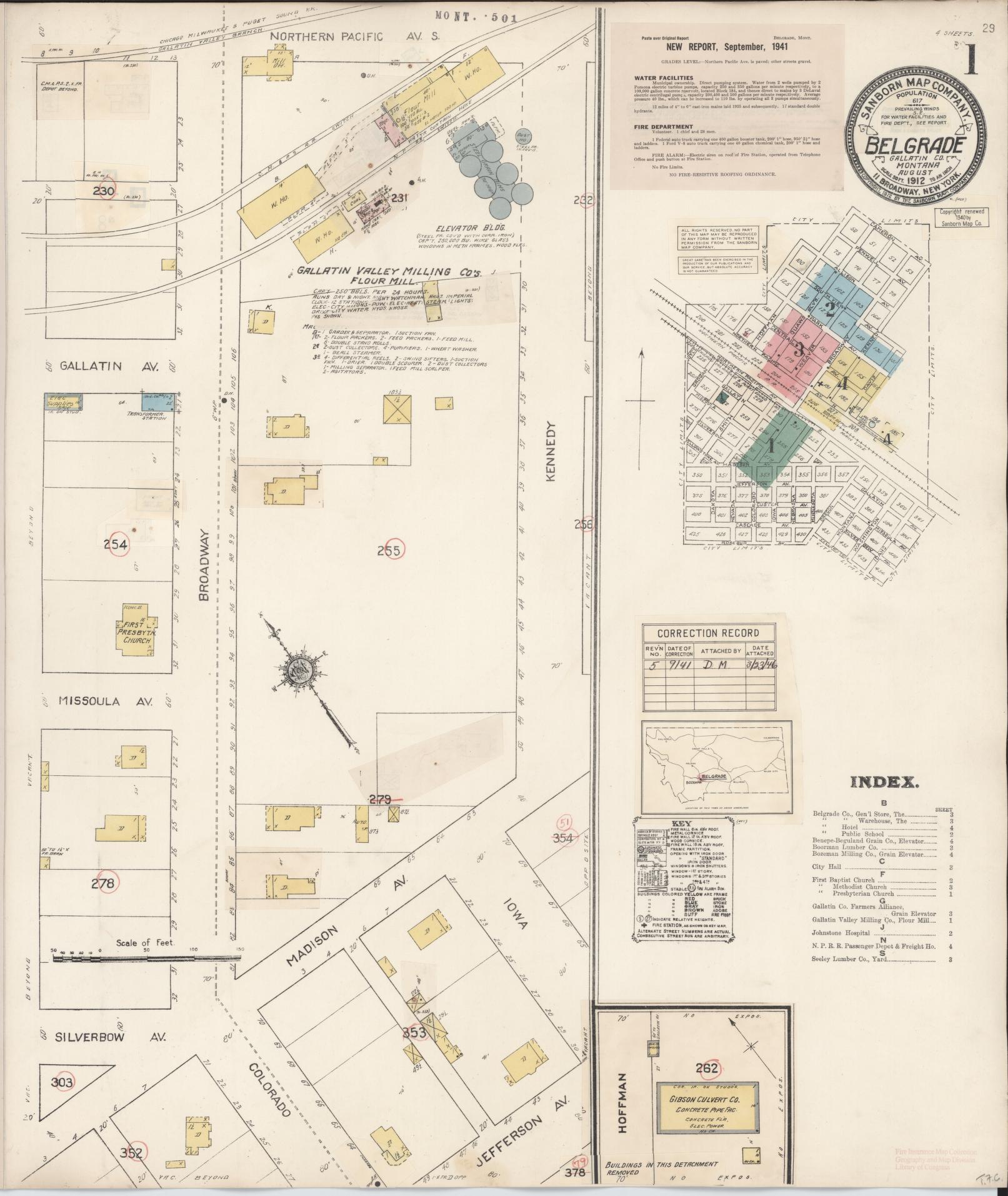 Sanborn Fire Insurance Map from Belgrade, Gallatin County, Montana (1941), Sheet #0001 - Complete Map Set gallery image, historic Sanborn map, vintage wall art, Montana Montana
