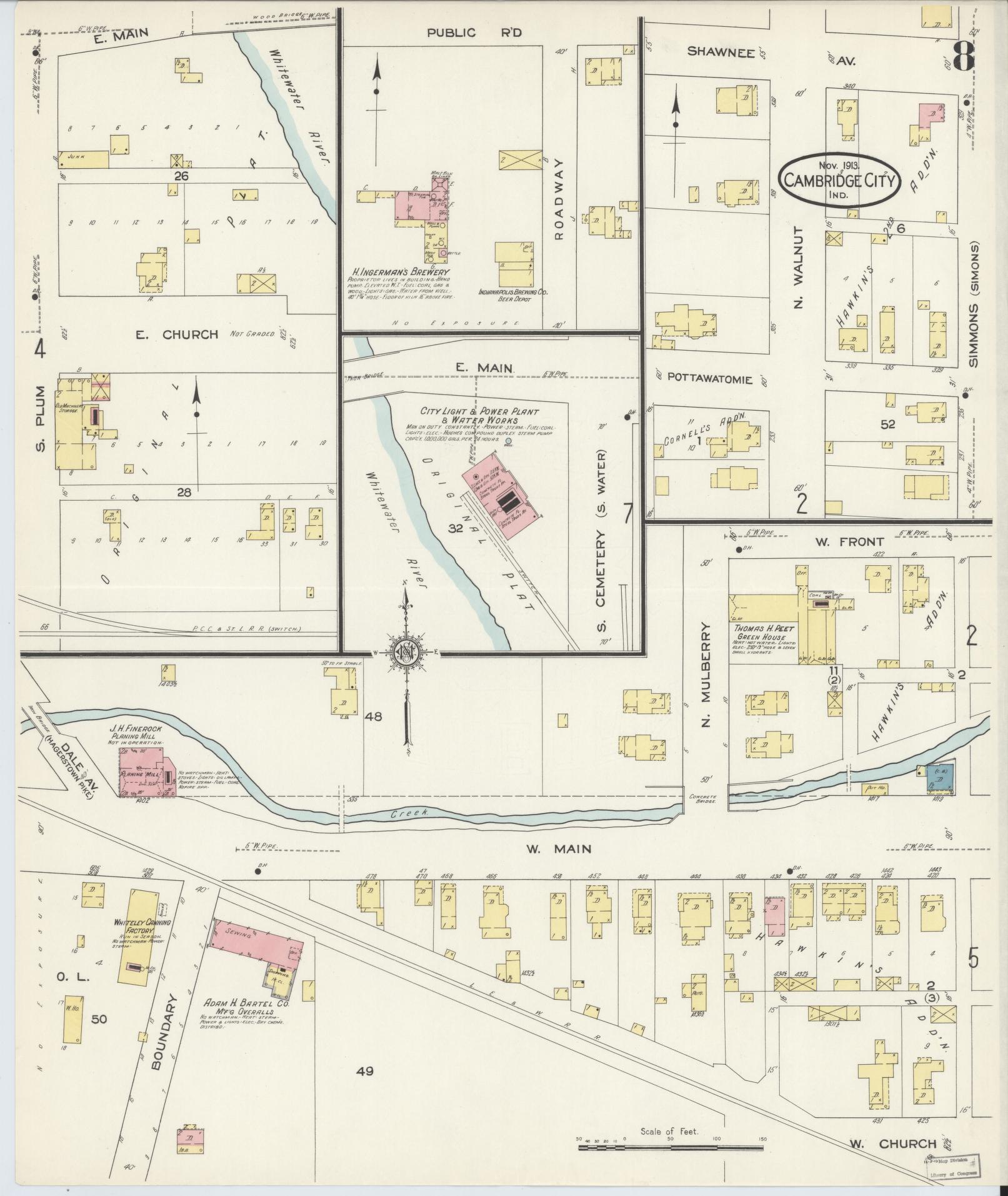 Sanborn Fire Insurance Map from Cambridge City, Wayne County, Indiana (1913), Sheet #0008 - Complete Map Set gallery image, historic Sanborn map, vintage wall art, Indiana Indiana