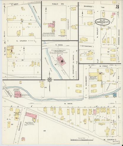 Sanborn Fire Insurance Map from Cambridge City, Wayne County, Indiana (1913), Sheet #0008 - Complete Map Set gallery image, historic Sanborn map, vintage wall art, Indiana Indiana