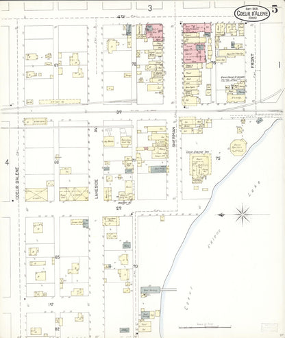Sanborn Fire Insurance Map from Coeur D'alene, Kootenai County, Idaho (1903), Sheet #0005 - Complete Map Set gallery image, historic Sanborn map, vintage wall art, Idaho Idaho