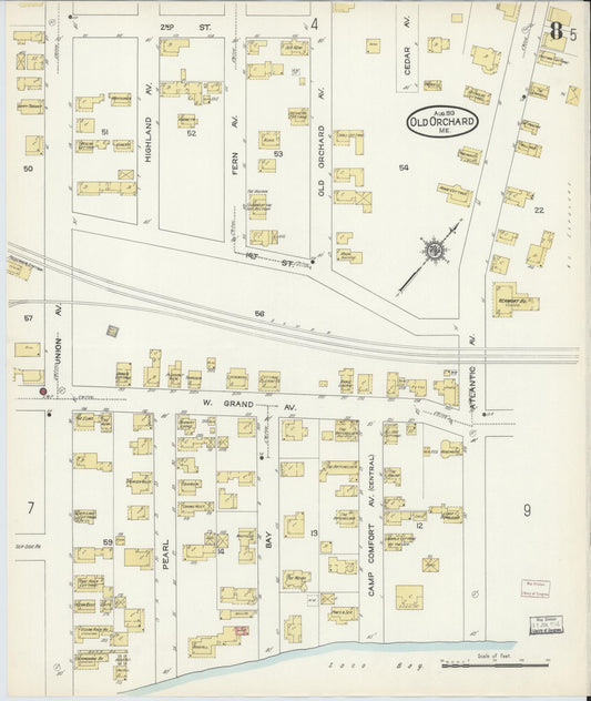 Sanborn Fire Insurance Map from Old Orchard, York County, Maine (1913), Sheet #0008 - Historic Sanborn Fire Insurance Map Print, vintage old map wall art, antique decor, genealogy gift, Maine Maine map