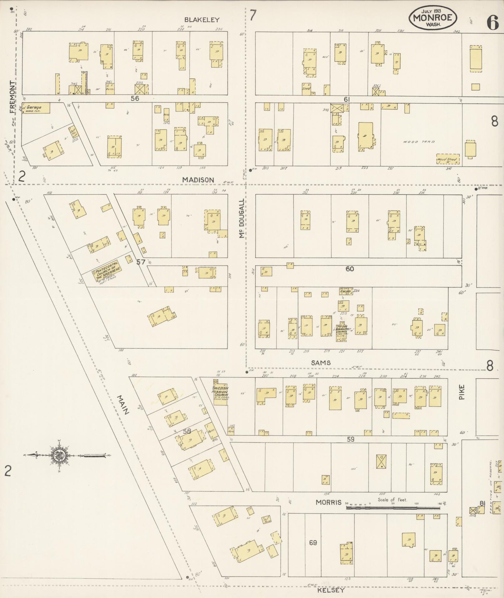 Sanborn Fire Insurance Map from Monroe, Snohomish County, Washington (1913), Sheet #0006 - Complete Map Set gallery image, historic Sanborn map, vintage wall art, Washington Washington