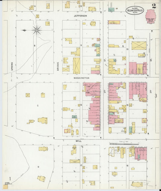 Sanborn Fire Insurance Map from Redwood Falls, Redwood County, Minnesota (1899), Sheet #0002 - Historic Sanborn Fire Insurance Map Print, vintage old map wall art, antique decor, genealogy gift, Minnesota Minnesota map