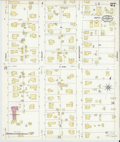 Sanborn Fire Insurance Map from Sherman, Grayson County, Texas (1908), Sheet #0027 - Historic Sanborn Fire Insurance Map Print, vintage old map wall art, antique decor, genealogy gift, Texas Texas map