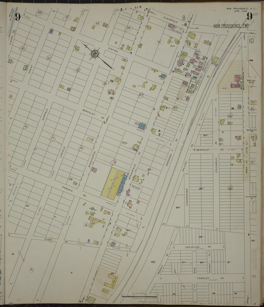 Sanborn Fire Insurance Map from New Providence, Union County, New Jersey (1944), Sheet #0009 - Historic Sanborn Fire Insurance Map Print, vintage old map wall art, antique decor, genealogy gift, New Jersey New Jersey map