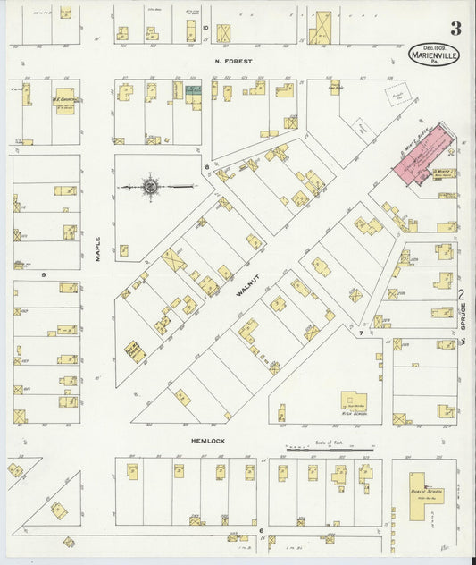 Sanborn Fire Insurance Map from Marienville, Forest County, Pennsylvania (1909), Sheet #0003 - Historic Sanborn Fire Insurance Map Print, vintage old map wall art, antique decor, genealogy gift, Pennsylvania Pennsylvania map