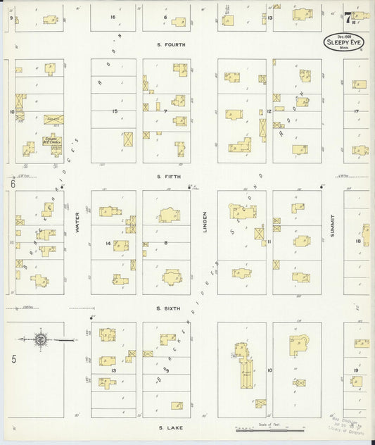 Sanborn Fire Insurance Map from Sleepy Eye, Brown County, Minnesota (1909), Sheet #0007 - Historic Sanborn Fire Insurance Map Print, vintage old map wall art, antique decor, genealogy gift, Minnesota Minnesota map