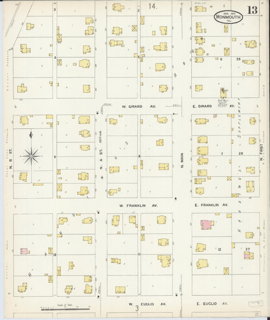 Sanborn Fire Insurance Map from Monmouth, Warren County, Illinois (1907), Sheet #0013 - Historic Sanborn Fire Insurance Map Print, vintage old map wall art, antique decor, genealogy gift, Illinois Illinois map