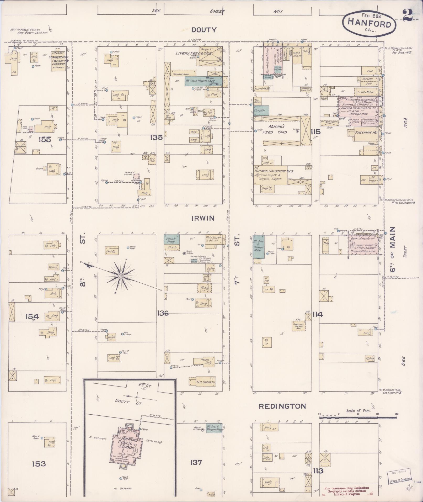 Sanborn Fire Insurance Map from Hanford, Kings County, California (1888), Sheet #0002 - Historic Sanborn Fire Insurance Map Print, vintage old map wall art, antique decor, genealogy gift, California California map