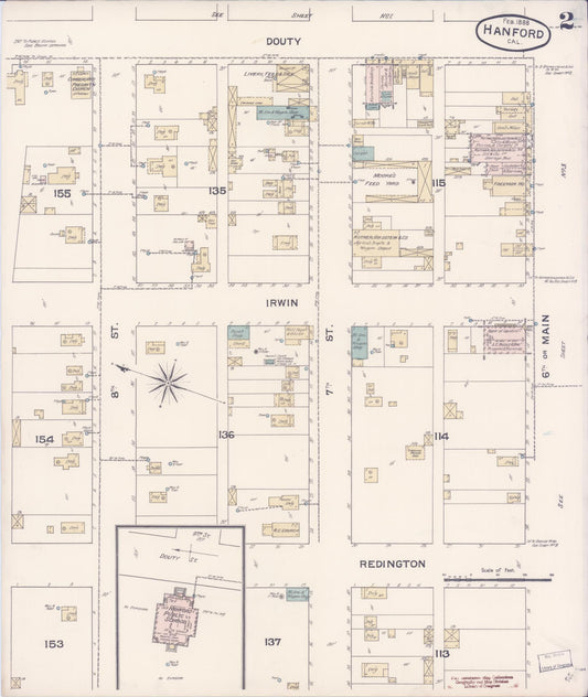 Sanborn Fire Insurance Map from Hanford, Kings County, California (1888), Sheet #0002 - Historic Sanborn Fire Insurance Map Print, vintage old map wall art, antique decor, genealogy gift, California California map