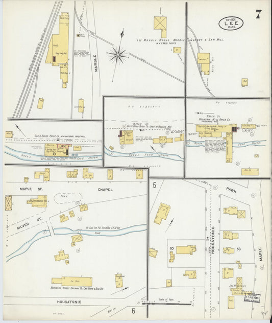 Sanborn Fire Insurance Map from Lee, Berkshire County, Massachusetts (1905), Sheet #0007 - Historic Sanborn Fire Insurance Map Print, vintage old map wall art, antique decor, genealogy gift, Massachusetts Massachusetts map