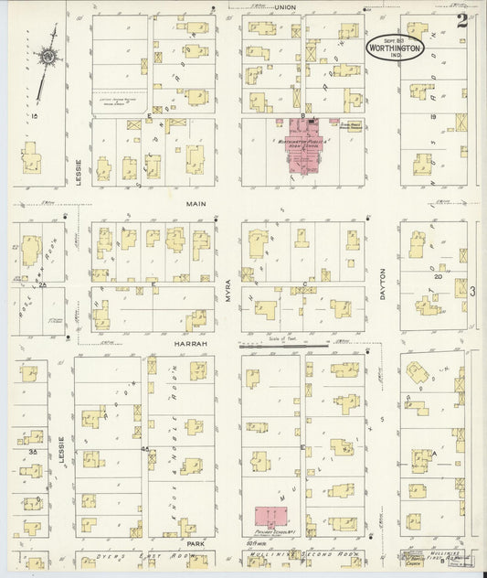 Sanborn Fire Insurance Map from Worthington, Greene County, Indiana (1913), Sheet #0002 - Historic Sanborn Fire Insurance Map Print, vintage old map wall art, antique decor, genealogy gift, Indiana Indiana map