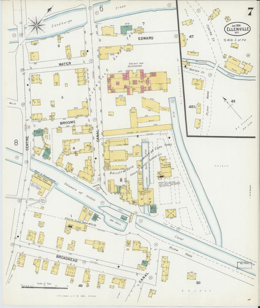 Sanborn Fire Insurance Map from Ellenville, Ulster County, New York (1900), Sheet #0007 - Historic Sanborn Fire Insurance Map Print, vintage old map wall art, antique decor, genealogy gift, New York New York map