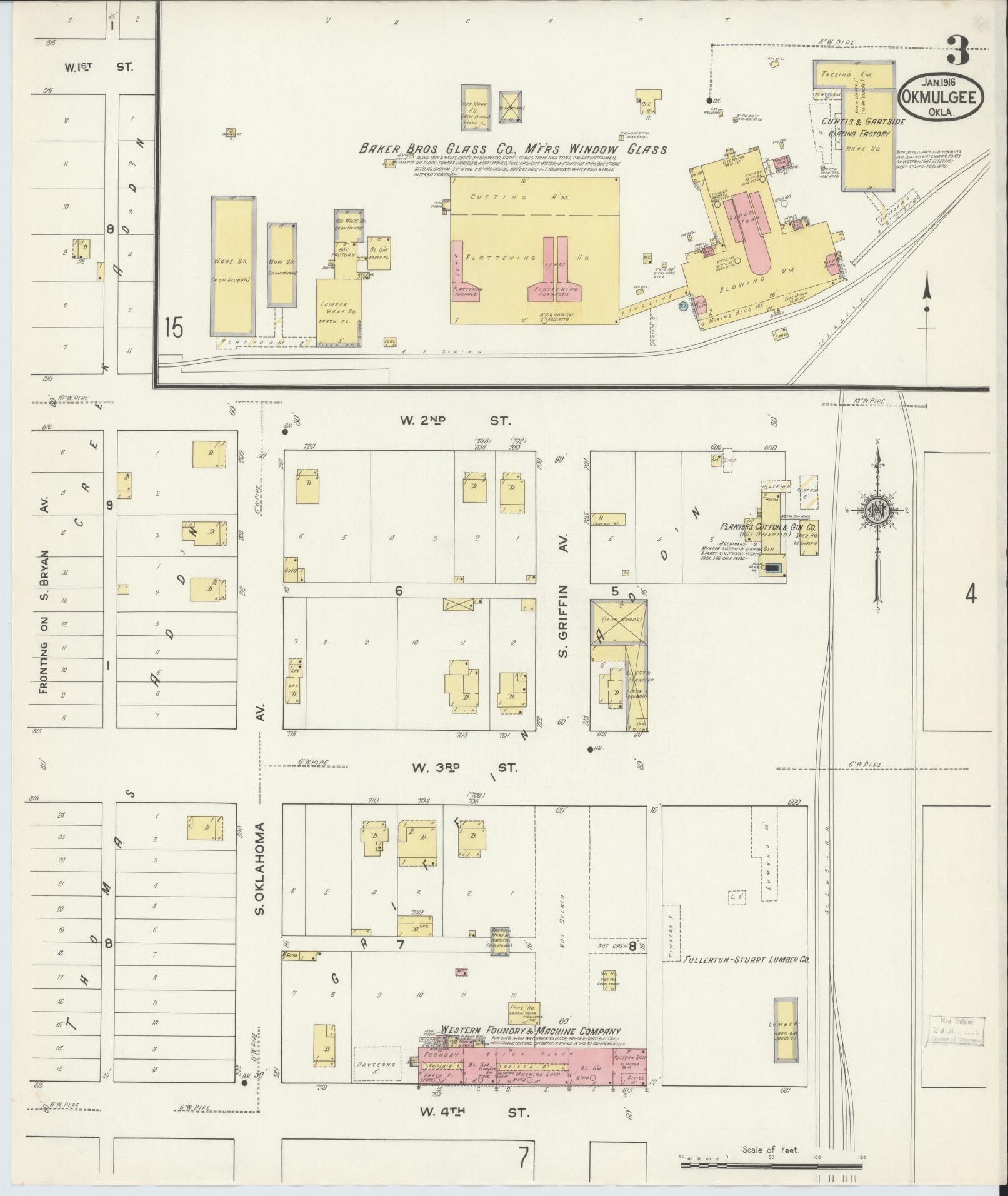 Sanborn Fire Insurance Map from Okmulgee, Okmulgee County, Oklahoma (1916), Sheet #0003 - Complete Map Set gallery image, historic Sanborn map, vintage wall art, Oklahoma Oklahoma