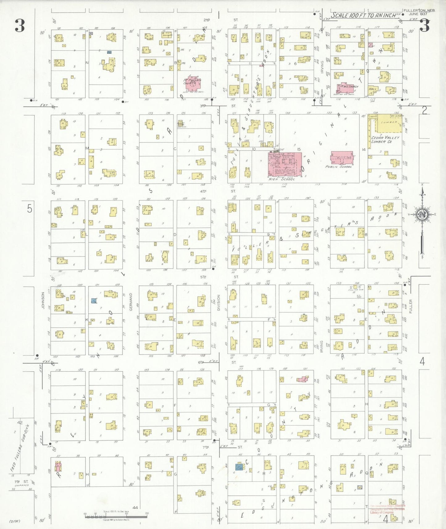 Sanborn Fire Insurance Map from Fullerton, Nance County, Nebraska (1937), Sheet #0003 - Complete Map Set gallery image, historic Sanborn map, vintage wall art, Nebraska Nebraska