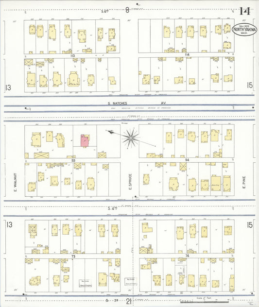 Sanborn Fire Insurance Map from North Yakima, Yakima County, Washington (1909), Sheet #0014 - Historic Sanborn Fire Insurance Map Print, vintage old map wall art, antique decor, genealogy gift, Washington Washington map