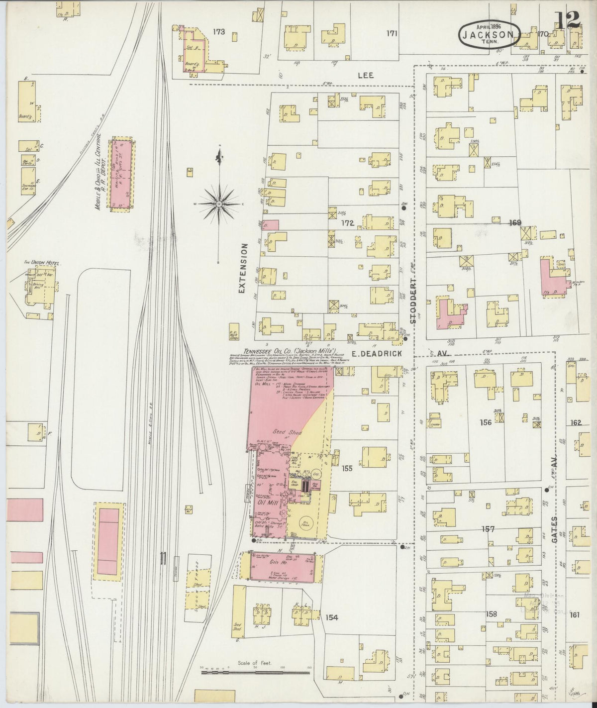 Sanborn Fire Insurance Map from Jackson, Madison County, Tennessee (1896), Sheet #0012 - Complete Map Set gallery image, historic Sanborn map, vintage wall art, Tennessee Tennessee