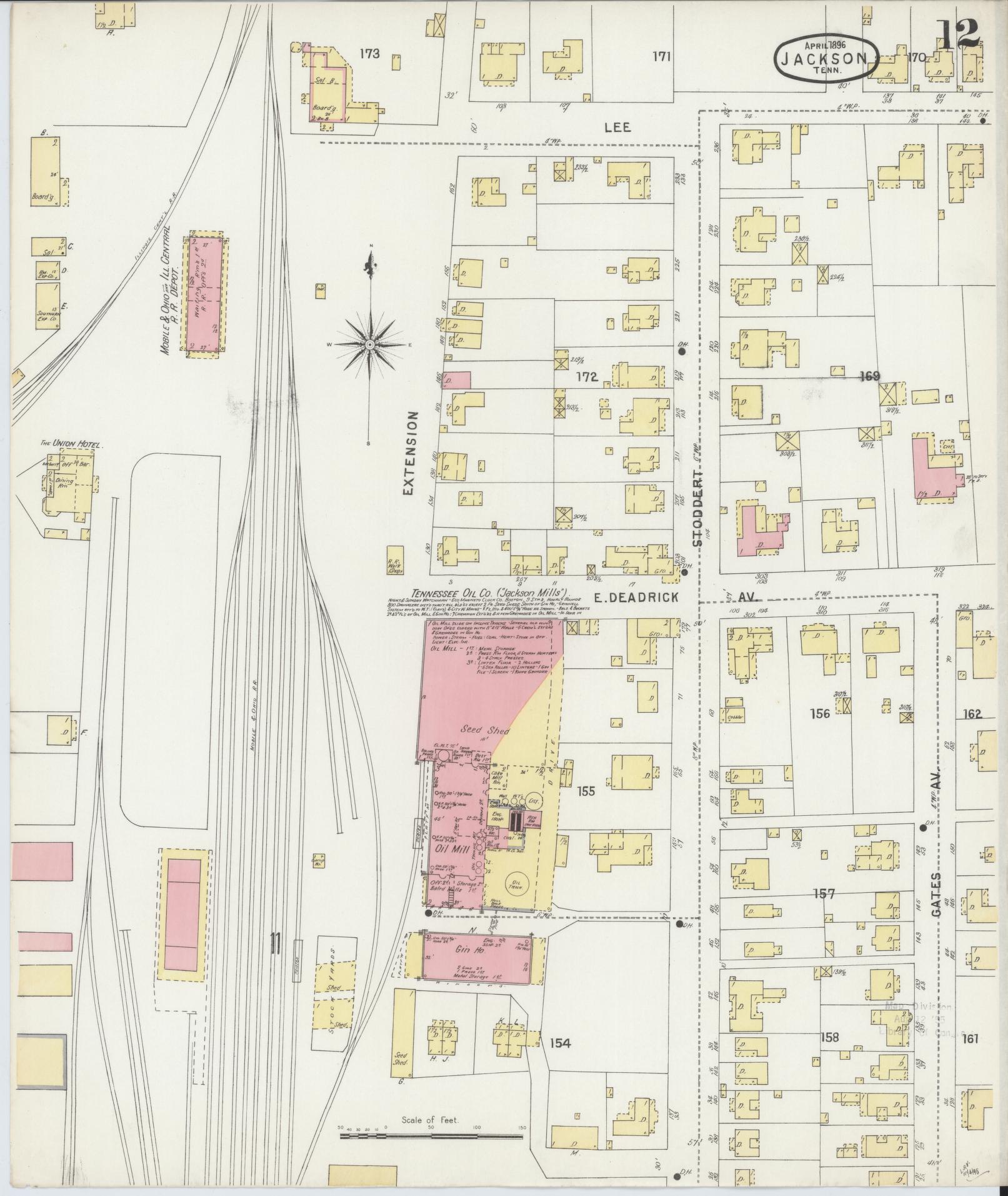 Sanborn Fire Insurance Map from Jackson, Madison County, Tennessee (1896), Sheet #0012 - Complete Map Set gallery image, historic Sanborn map, vintage wall art, Tennessee Tennessee