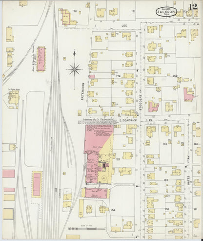 Sanborn Fire Insurance Map from Jackson, Madison County, Tennessee (1896), Sheet #0012 - Complete Map Set gallery image, historic Sanborn map, vintage wall art, Tennessee Tennessee