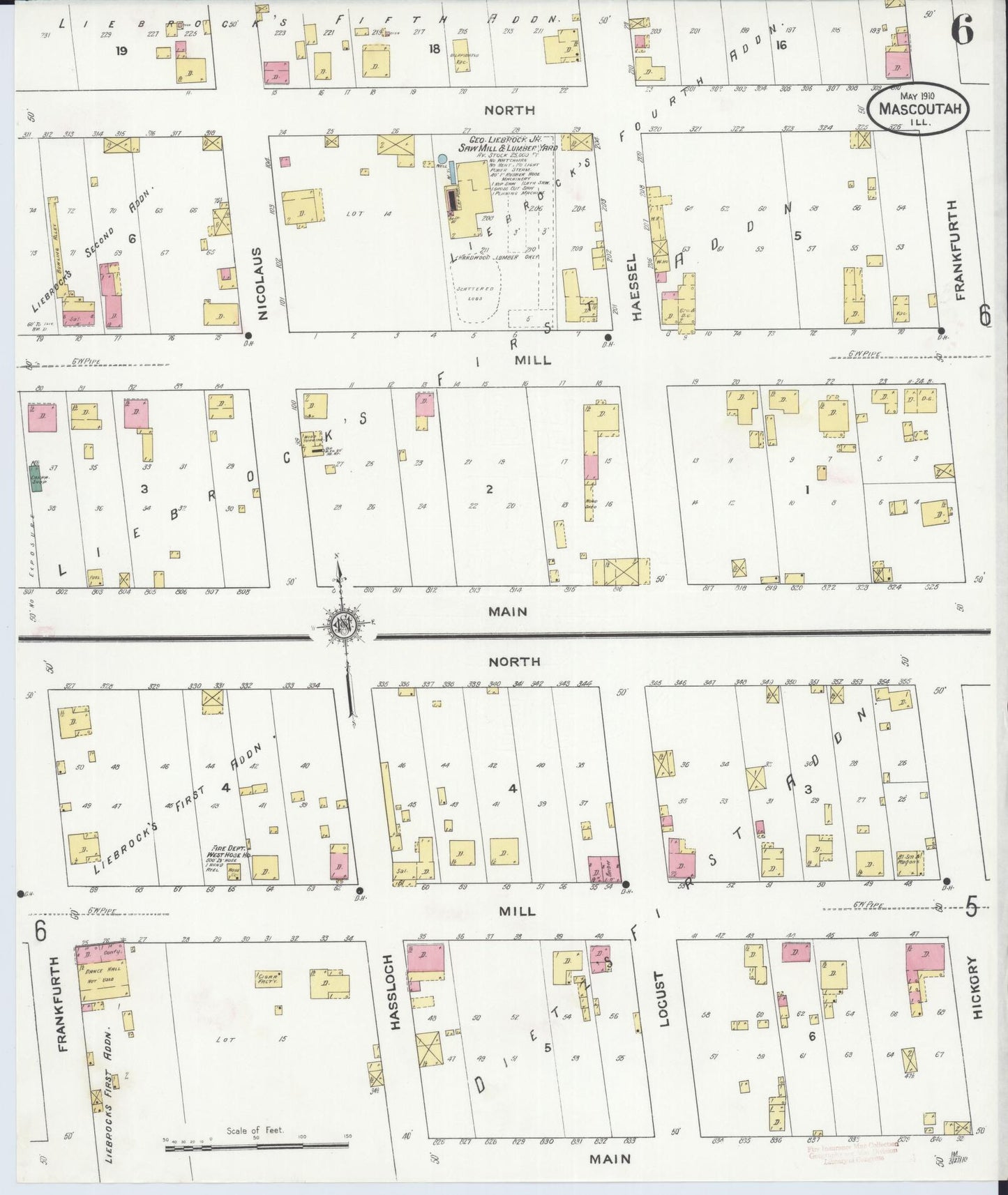 Sanborn Fire Insurance Map from Mascoutah, Saint Clair County, Illinois (1910), Sheet #0006 - Historic Sanborn Fire Insurance Map Print, vintage old map wall art, antique decor, genealogy gift, Illinois Illinois map