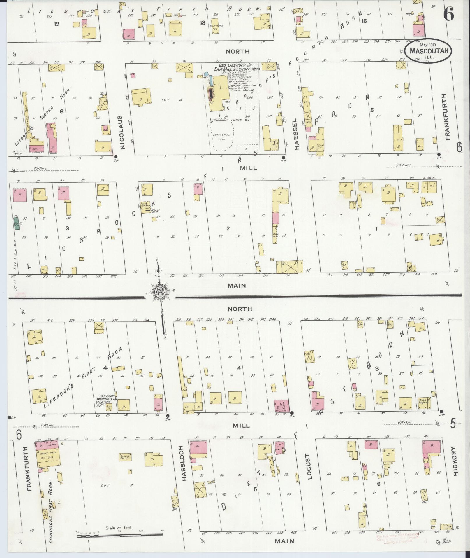 Sanborn Fire Insurance Map from Mascoutah, Saint Clair County, Illinois (1910), Sheet #0006 - Historic Sanborn Fire Insurance Map Print, vintage old map wall art, antique decor, genealogy gift, Illinois Illinois map