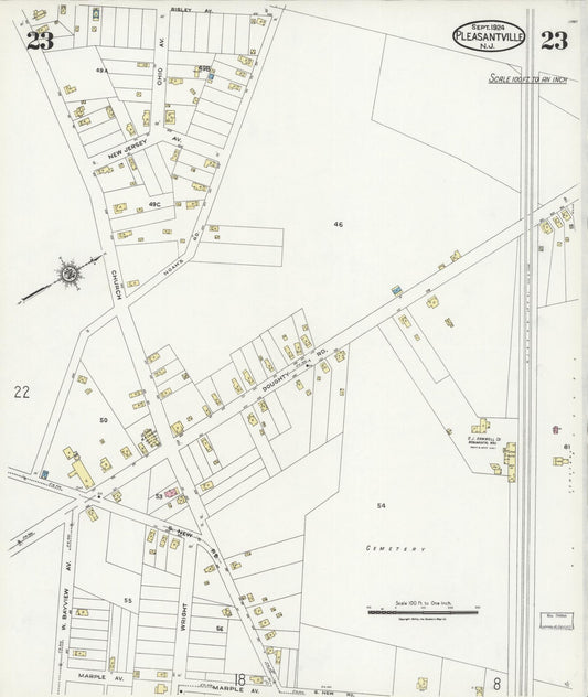 Sanborn Fire Insurance Map from Pleasantville, Atlantic County, New Jersey (1924), Sheet #0023 - Historic Sanborn Fire Insurance Map Print, vintage old map wall art, antique decor, genealogy gift, New Jersey New Jersey map