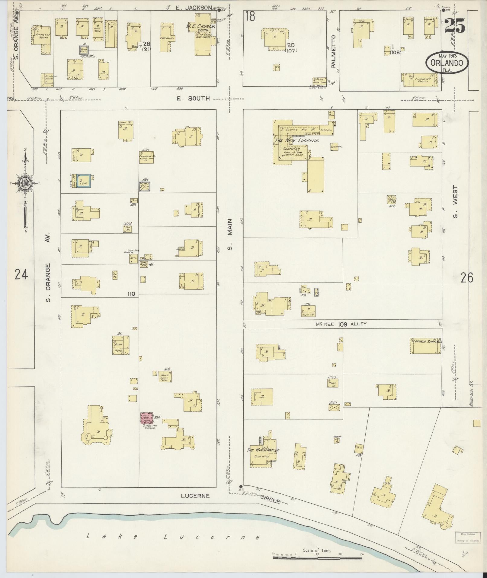 Sanborn Fire Insurance Map from Orlando, Orange County, Florida (1913), Sheet #0025 - Historic Sanborn Fire Insurance Map Print, vintage old map wall art, antique decor, genealogy gift, Florida Florida map