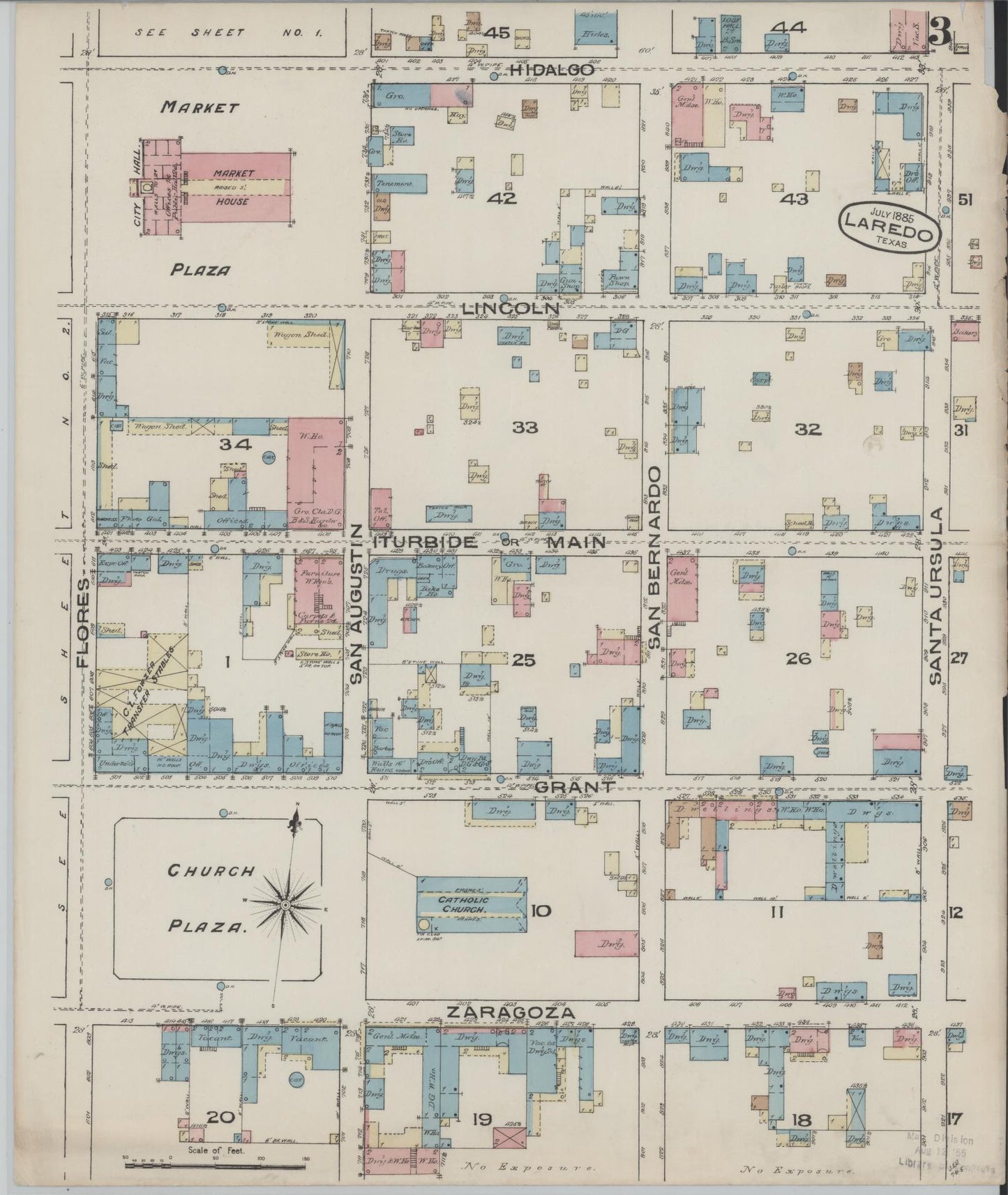 Sanborn Fire Insurance Map from Laredo, Webb County, Texas (1885), Sheet #0003 - Historic Sanborn Fire Insurance Map Print, vintage old map wall art, antique decor, genealogy gift, Texas Texas map