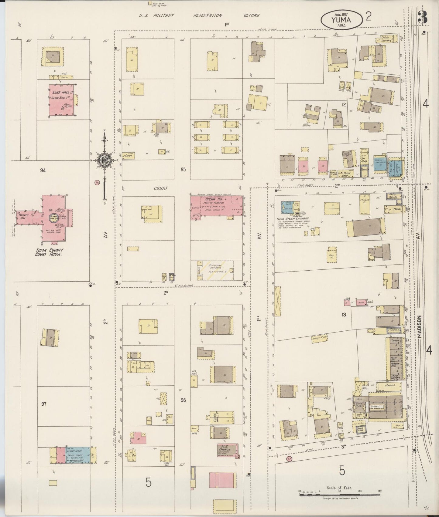 Sanborn Fire Insurance Map from Yuma, Yuma County, Arizona (1917), Sheet #0003 - Complete Map Set gallery image, historic Sanborn map, vintage wall art, Arizona Arizona