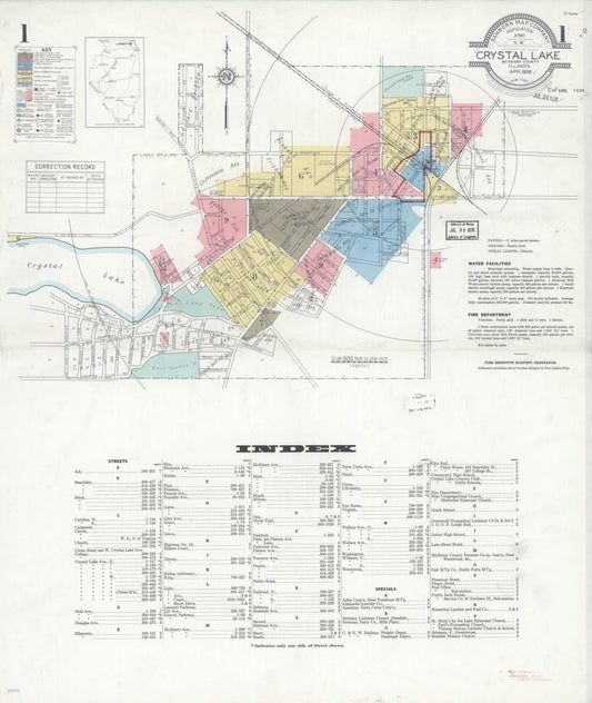 Sanborn Fire Insurance Map from Crystal Lake, McHenry County, Illinois (1936), Sheet #0001 - Historic Sanborn Fire Insurance Map Print, vintage old map wall art, antique decor, genealogy gift, Illinois Illinois map