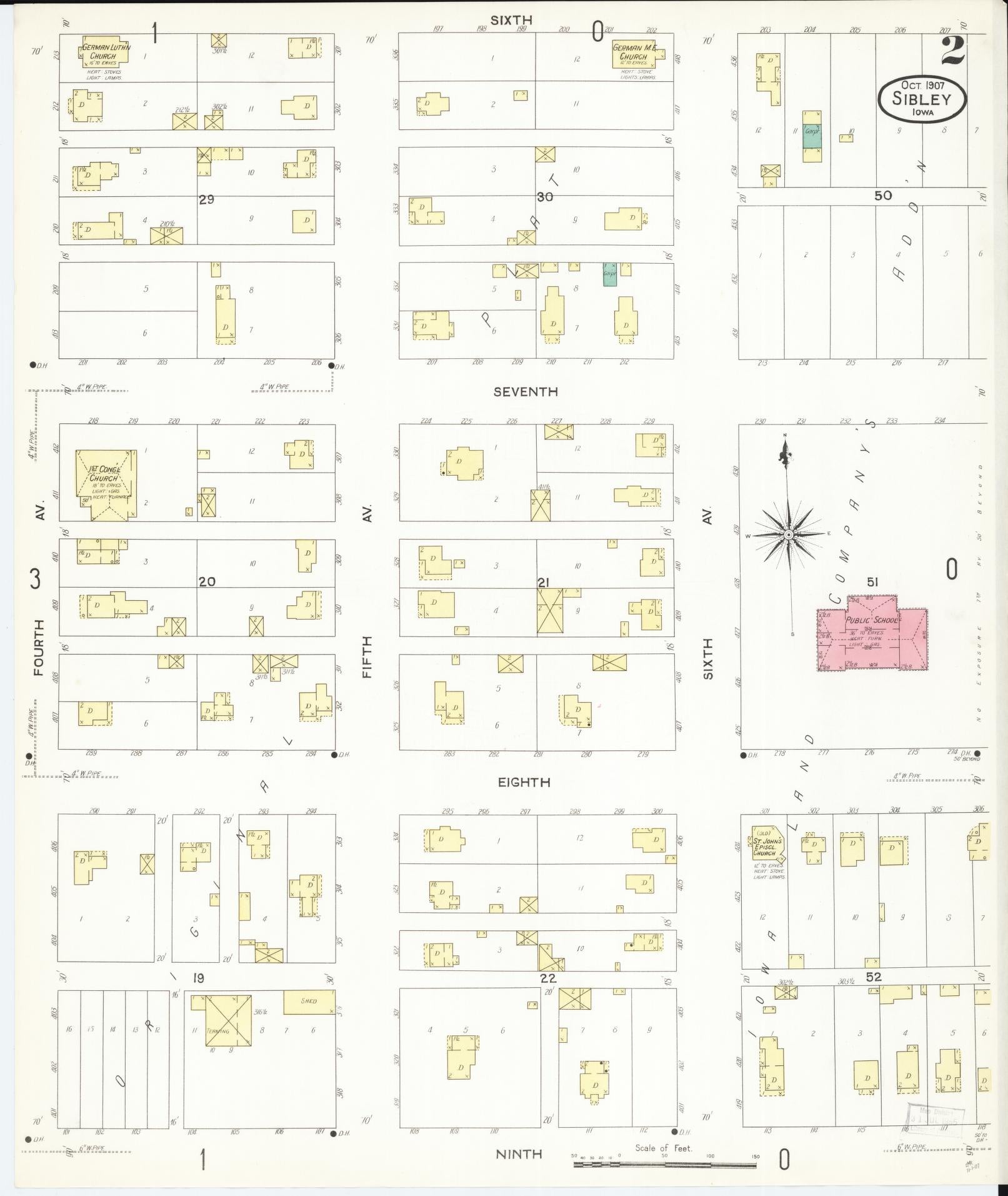 Sanborn Fire Insurance Map from Sibley, Osceola County, Iowa (1907), Sheet #0002 - Historic Sanborn Fire Insurance Map Print, vintage old map wall art