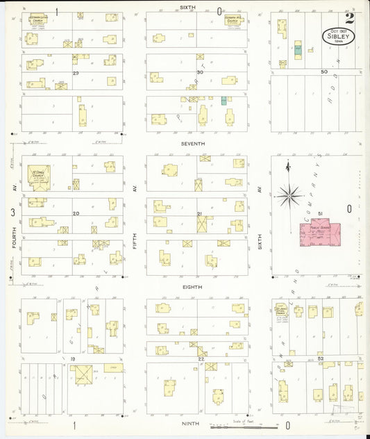 Sanborn Fire Insurance Map from Sibley, Osceola County, Iowa (1907), Sheet #0002 - Historic Sanborn Fire Insurance Map Print, vintage old map wall art