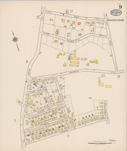 Sanborn Fire Insurance Map from Belmont, Middlesex County, Massachusetts (1922), Sheet #0009 - Complete Map Set gallery image, historic Sanborn map, vintage wall art, Massachusetts Massachusetts