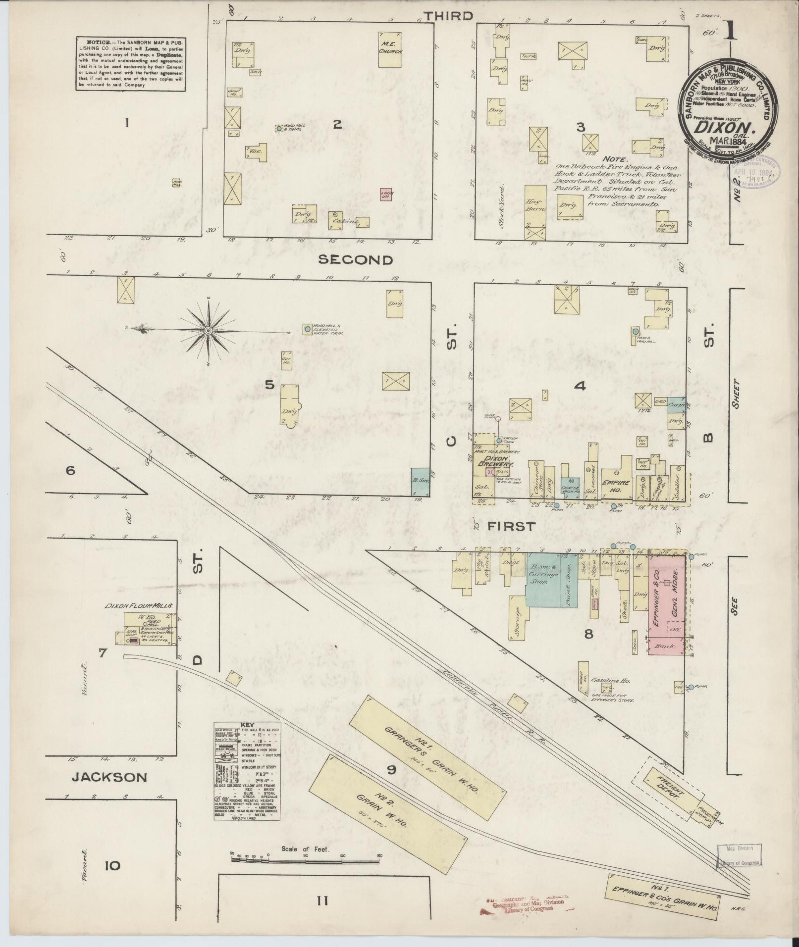 Sanborn Fire Insurance Map from Dixon, Solano County, California (1884), Sheet #0001 - Complete Map Set gallery image, historic Sanborn map, vintage wall art, California California