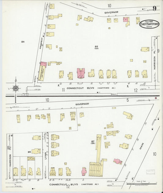 Sanborn Fire Insurance Map from East Hartford, Hartford County, Connecticut (1920), Sheet #0009 - Historic Sanborn Fire Insurance Map Print, vintage old map wall art, antique decor, genealogy gift, Connecticut Connecticut map