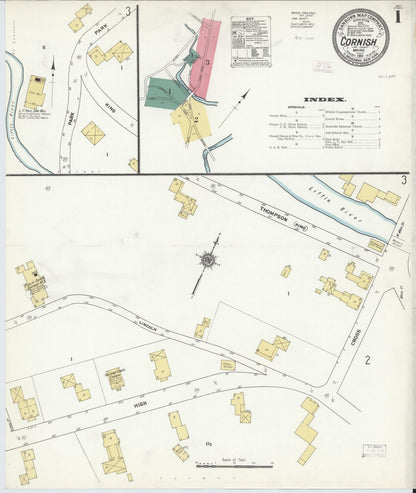Sanborn Fire Insurance Map from Cornish, York County, Maine (1911), Sheet #0001 - Complete Map Set gallery image, historic Sanborn map, vintage wall art, Maine Maine