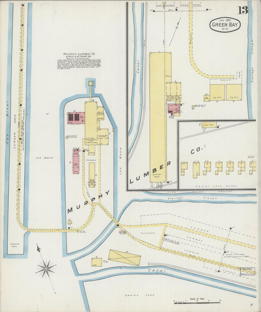 Sanborn Fire Insurance Map from Green Bay, Brown County, Wisconsin (1894), Sheet #0013 - Historic Sanborn Fire Insurance Map Print, vintage old map wall art, antique decor, genealogy gift, Wisconsin Wisconsin map