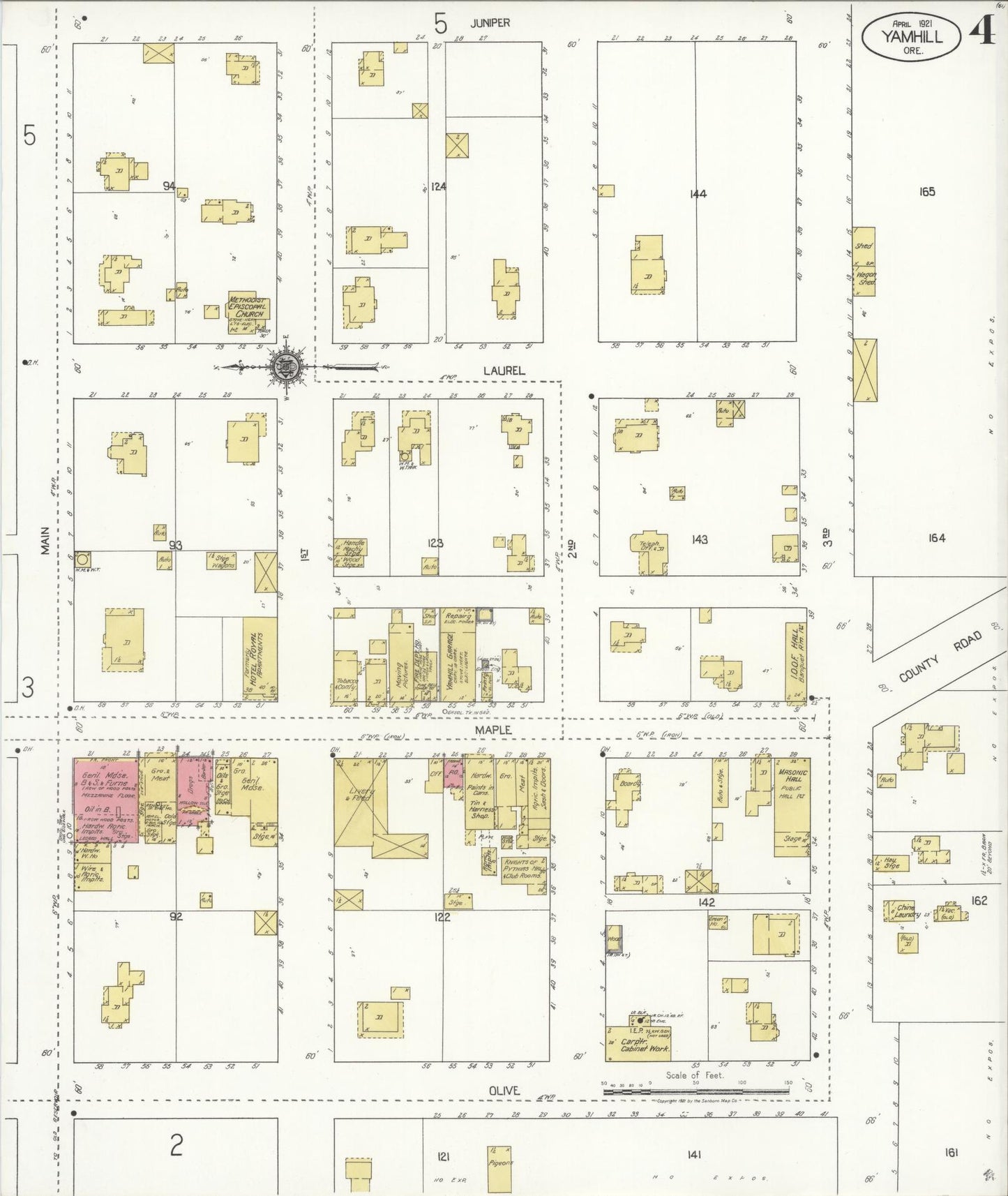 Sanborn Fire Insurance Map from Yamhill, Yamhill County, Oregon (1921), Sheet #0004 - Complete Map Set gallery image, historic Sanborn map, vintage wall art, Oregon Oregon