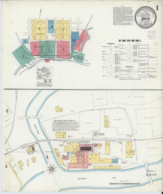 Sanborn Fire Insurance Map from Davis, Tucker County, West Virginia (1904), Sheet #0001 - Historic Sanborn Fire Insurance Map Print, vintage old map wall art, antique decor, genealogy gift, West Virginia West Virginia map