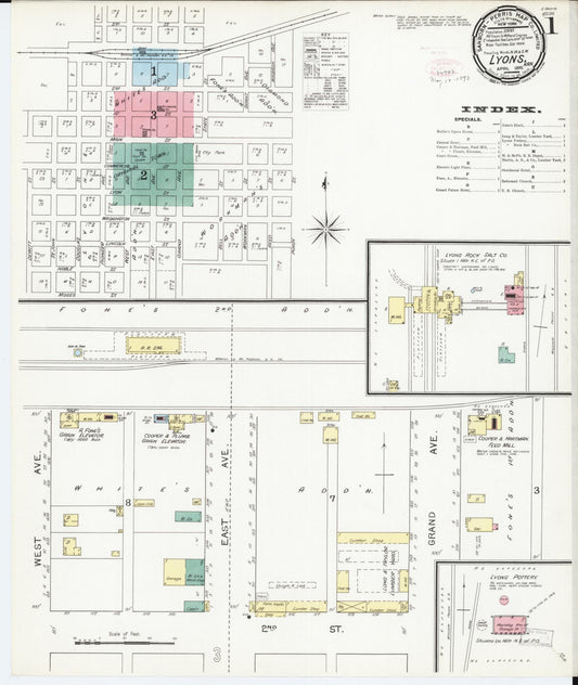 Sanborn Fire Insurance Map from Lyons, Rice County, Kansas (1893), Sheet #0001 - Historic Sanborn Fire Insurance Map Print, vintage old map wall art, antique decor, genealogy gift, Kansas Kansas map