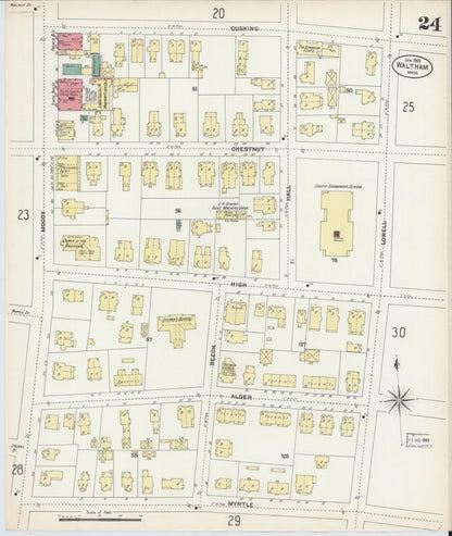 Sanborn Fire Insurance Map from Waltham, Middlesex County, Massachusetts (1903), Sheet #0024 - Historic Sanborn Fire Insurance Map Print, vintage old map wall art, antique decor, genealogy gift, Massachusetts Massachusetts map