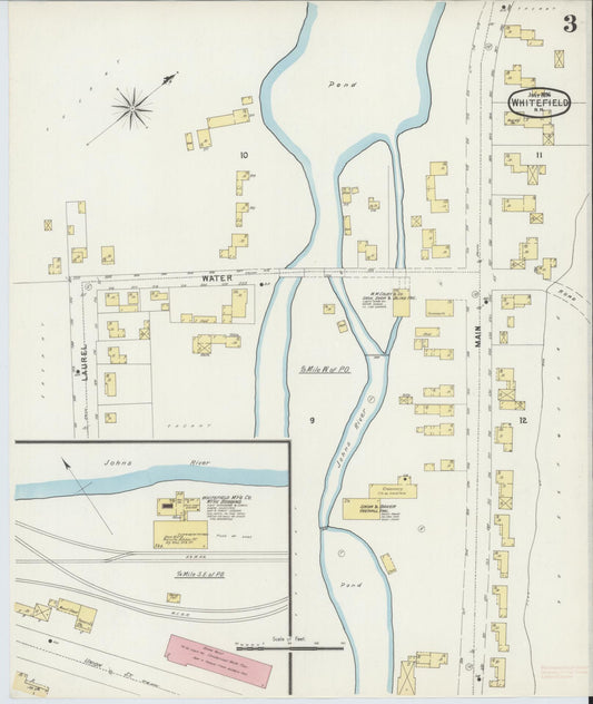 Sanborn Fire Insurance Map from Whitefield, Coos County, New Hampshire (1896), Sheet #0003 - Historic Sanborn Fire Insurance Map Print, vintage old map wall art, antique decor, genealogy gift, New Hampshire New Hampshire map