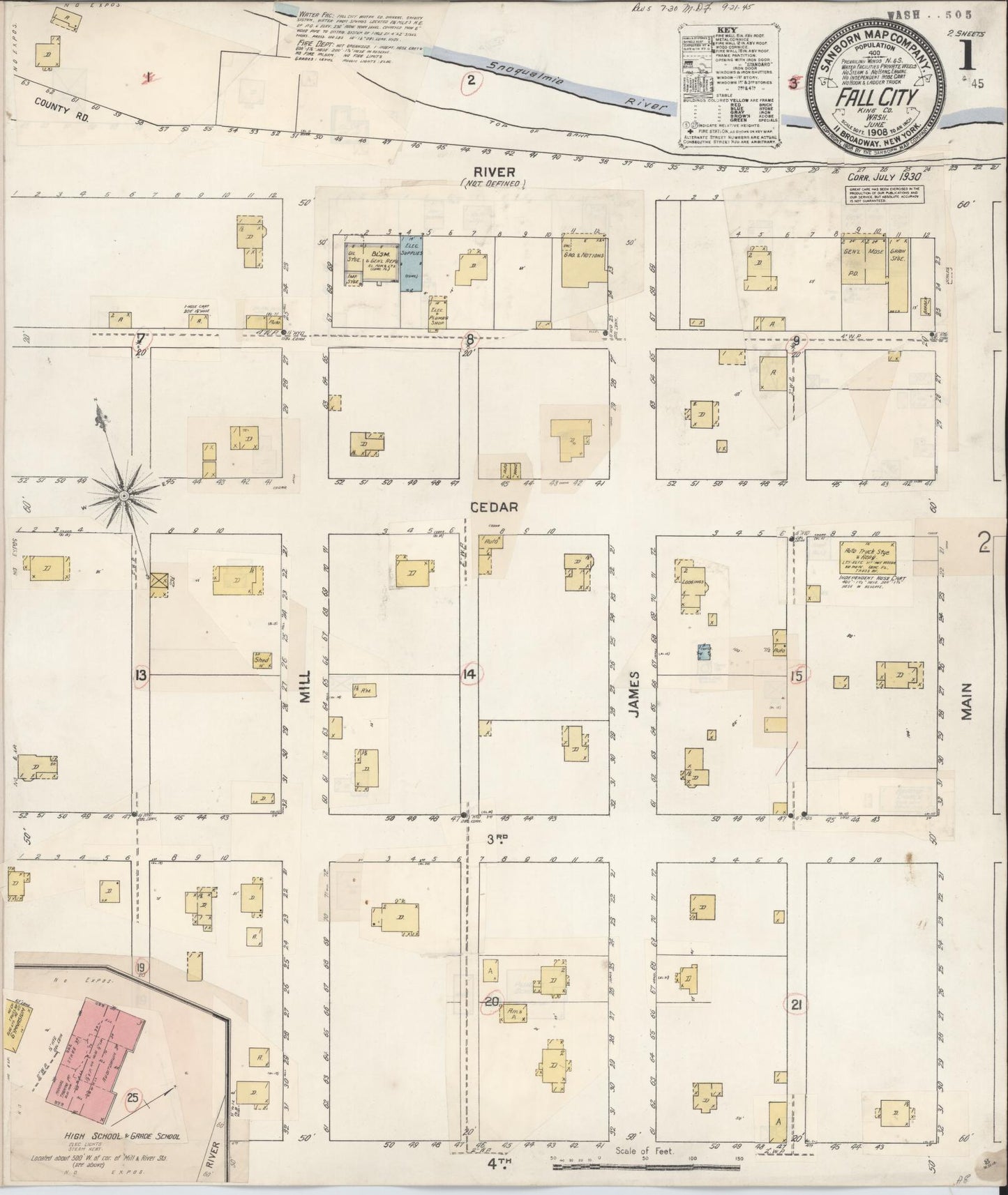 Sanborn Fire Insurance Map from Fall City, King County, Washington (1908), Sheet #0001 - Complete Map Set gallery image, historic Sanborn map, vintage wall art, Washington Washington