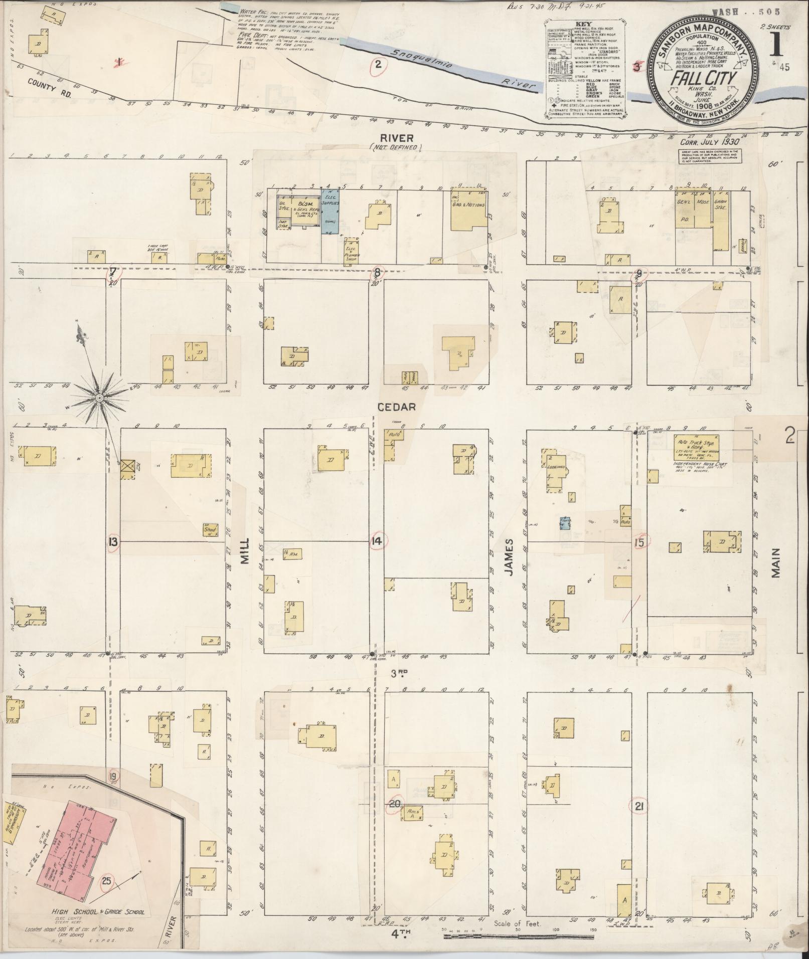 Sanborn Fire Insurance Map from Fall City, King County, Washington (1908), Sheet #0001 - Complete Map Set gallery image, historic Sanborn map, vintage wall art, Washington Washington