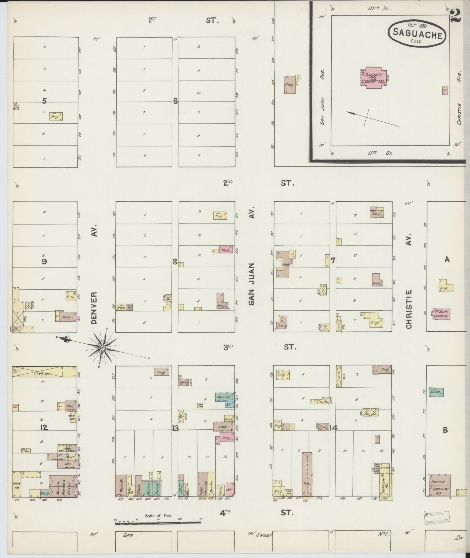 Sanborn Fire Insurance Map from Saguache, Saguache County, Colorado (1890), Sheet #0002 - Complete Map Set gallery image, historic Sanborn map, vintage wall art, Colorado Colorado